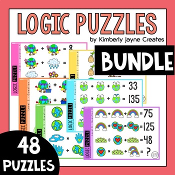 Preview of Earth Day Math Logic Puzzles 1st, 2nd, 3rd, 4th, 5th and 6th Grade BUNDLE