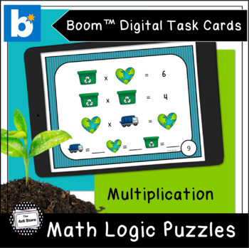 Preview of Earth Day Math Logic Puzzles Multiplication Digital Task Cards Boom