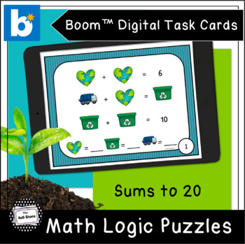 Preview of Earth Day Math Logic Puzzles Sums to 20 Digital Task Cards Boom Learning