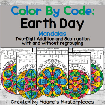 Preview of Color By Code Earth Day Math Mandalas