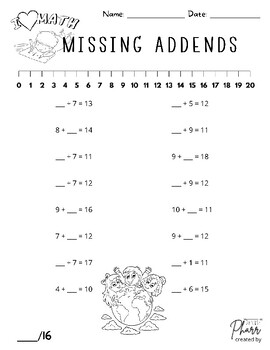 Preview of Earth Day Math - Missing Addend -  Adding within 20