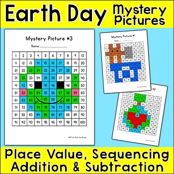 Preview of Earth Day Activities Math Color by Number Mystery Pictures Worksheets