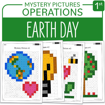 Preview of Earth Day Math Activity Mystery Picture Grade 1 Addition Subtraction Math Center