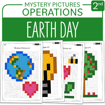 Preview of Earth Day Math Activity Mystery Picture Grade 2 Addition Subtraction Math Center