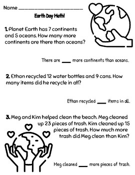 Preview of Earth Day Math Word Problems