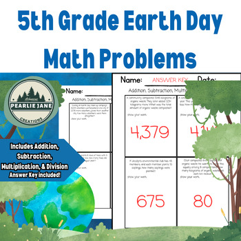 Preview of Earth Day Math Word Problems for 5th Graders