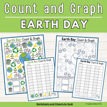 Preview of Earth Day Math Worksheet Color Count and Graph Activity for Kindergartener