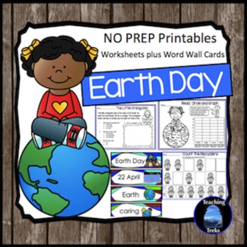 Preview of Earth Day Math and Literacy Worksheets for Kindergarten No Prep