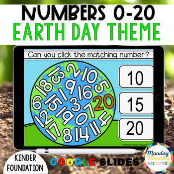 Preview of Earth Day Maths - Number Recognition 0-20 - Kindergarten Google Slides