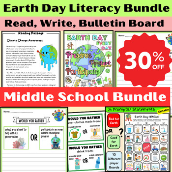 Preview of Earth Day Middle School Literacy Bundle : Reading, Writing and More
