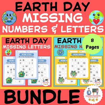 Preview of Earth Day Missing Letters and Numbers Worksheets | Spring Activities | BUNDLE