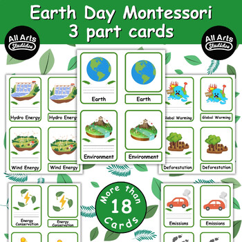 Preview of Earth Day Montessori 3 part cards | Earth Day Cards