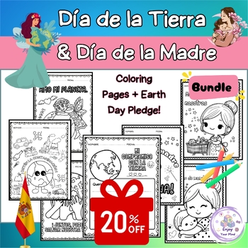 Preview of Earth Day & Mother's Day Coloring Pages / Sheets in SPANICH + Earth Day Pledge