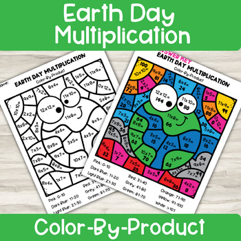 Preview of Earth Day Multiplication Color by Number | Math Centers | 3rd, 4th, & 5th Grade