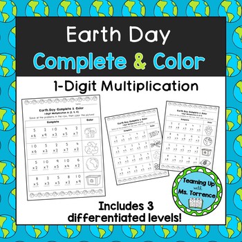 Preview of Earth Day Multiplication Complete & Color