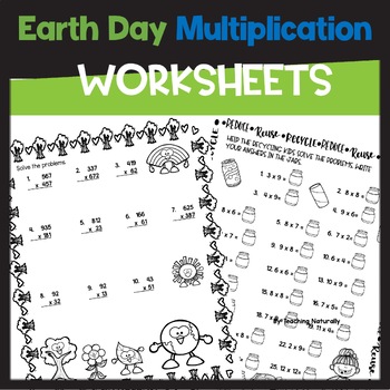Preview of Earth Day Multiplication Practice Worksheets,Multiplying within 100, multi-digit
