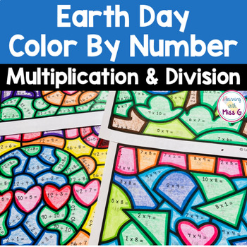 Preview of Earth Day Multiplication and Division Color By Number - Spring Worksheets
