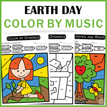 Preview of Earth Day Music Color by Note Sheets | Music Theory Coloring Sub Plans