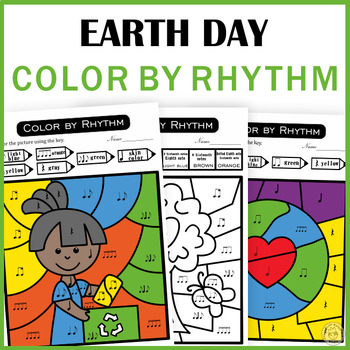 Preview of Earth Day Music Rhythm Coloring Activities | Kodaly Rhythm Standard Notation