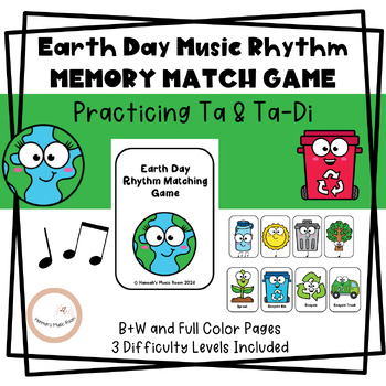 Preview of Earth Day Music Rhythm Memory Match Game For Lower Elementary  || LOW PREP