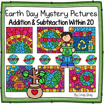 Preview of Earth Day Mystery Picture BUNDLE featuring Addition and Subtraction Within 20
