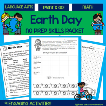 Preview of Earth Day NO PREP Skills Pack READING MATH PUZZLES