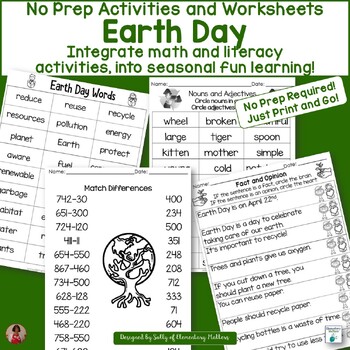 Preview of Earth Day No Prep Printables, Worksheets, and Activities for Literacy and Math