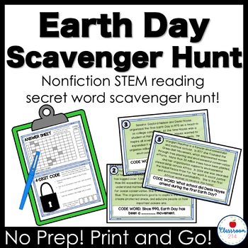 Preview of Earth Day Nonfiction STEM Reading Comprehension Scavenger Hunt Activity