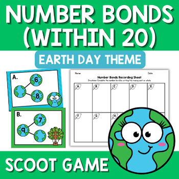 Preview of Earth Day Number Bonds within 20 Fact Fluency Scoot Game Center Station 2nd Math