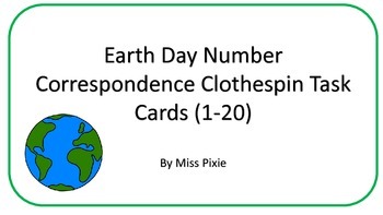 Preview of Earth Day Number Correspondence Clothespin Task Card (1-20)