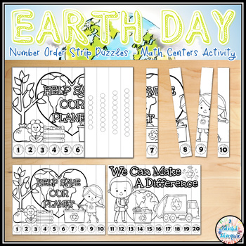 Preview of Earth Day Number Order Puzzles April Math Centers Activities {outlined}