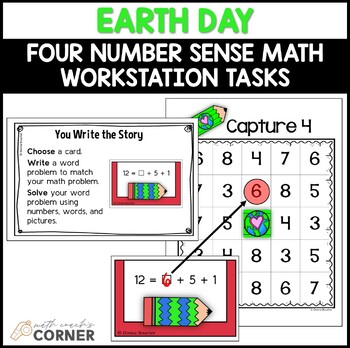 Preview of NUMBERS TO 120 | Math Game (Capture 4) and Word Problems | 1st Grade | Earth Day