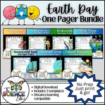 Preview of Earth Day One Pager Bundle ~ Science One Pager Research Project