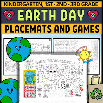 Preview of Earth Day PLACEMATS, MATH, DECODE GAMES Pack Month Spring Activities worksheets