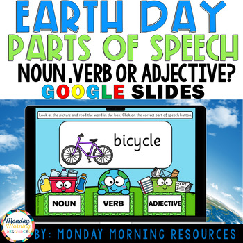 Preview of Earth Day Parts of Speech - Noun, Verb or Adjective Grammar  Google Slides