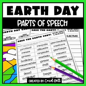 Preview of Earth Day Parts of Speech Worksheets Nouns Verbs and Adjectives