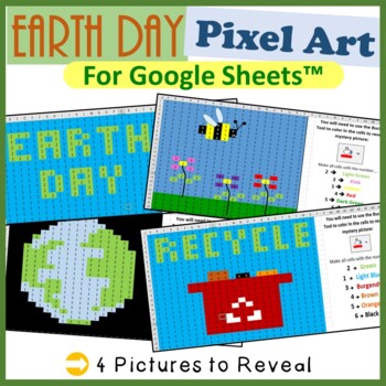 Preview of Earth Day Pixel Art Fill Color Activities for Google Sheets ™