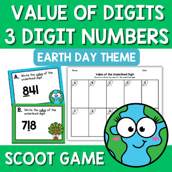Preview of Earth Day Place Value 3 Digit Numbers Values Scoot Game Task