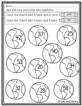 free earth day place value find and color printables by lab and library