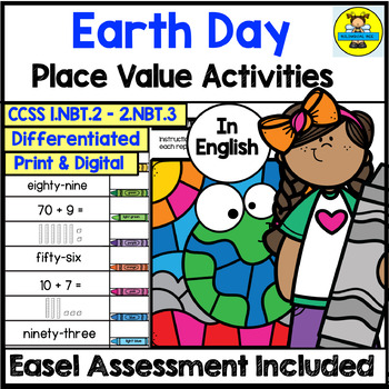 Preview of Earth Day Place Value Math Activities and Digital Assessment