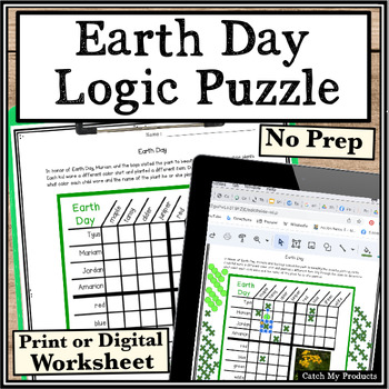 Preview of Earth Day Logic Puzzle or Brain Teaser for Elementary Students Print or Google