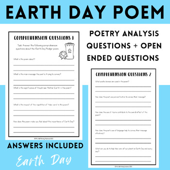 Earth Day Poem | Analysis Questions | Writing Prompt | Poster Task ...