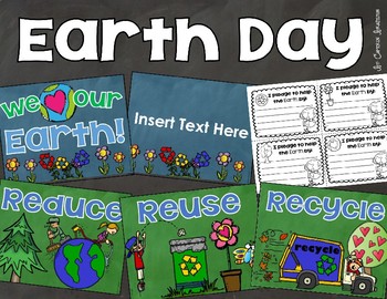 Preview of Earth Day Posters Bulletin Board Pledge Activity Editable