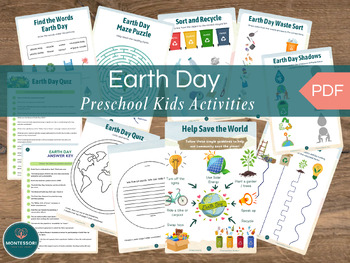 Preview of Earth Day Preschool Printable Kids Activity, 11 Pages Learning Workbook