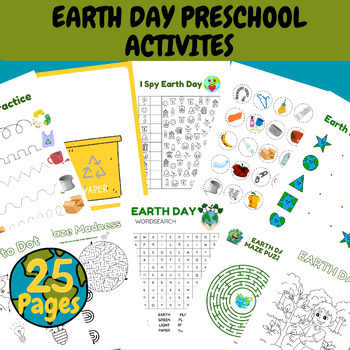 Preview of Earth Day Printable Activity Bundle with Coloring Pages, Word Search,Maze,Games