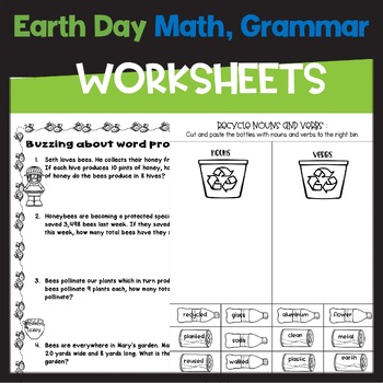 Preview of Earth Day Math Grammar  Writing Worksheets Earth Day Activities 3rd grade