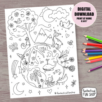 Preview of Earth Day Printable, plants and animals coloring page worksheet activity