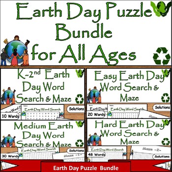 Preview of Earth Day Puzzle: Hard, Medium, Easy Word Search & Maze Bundle on April 22nd