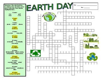 Preview of Earth Day Puzzles (4 Puzzles, Vocabulary, Writing, More!) - Answer Key / No Prep