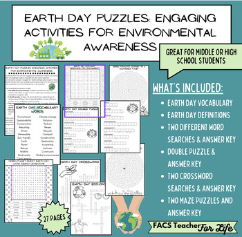 Preview of Earth Day Puzzles: NO PREP, Middle or High School, Early Finishers, Science